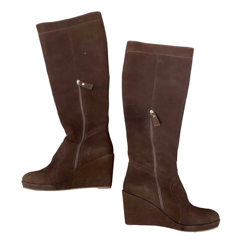 Elaine Turner Brown Suede Wedge Knee Boots